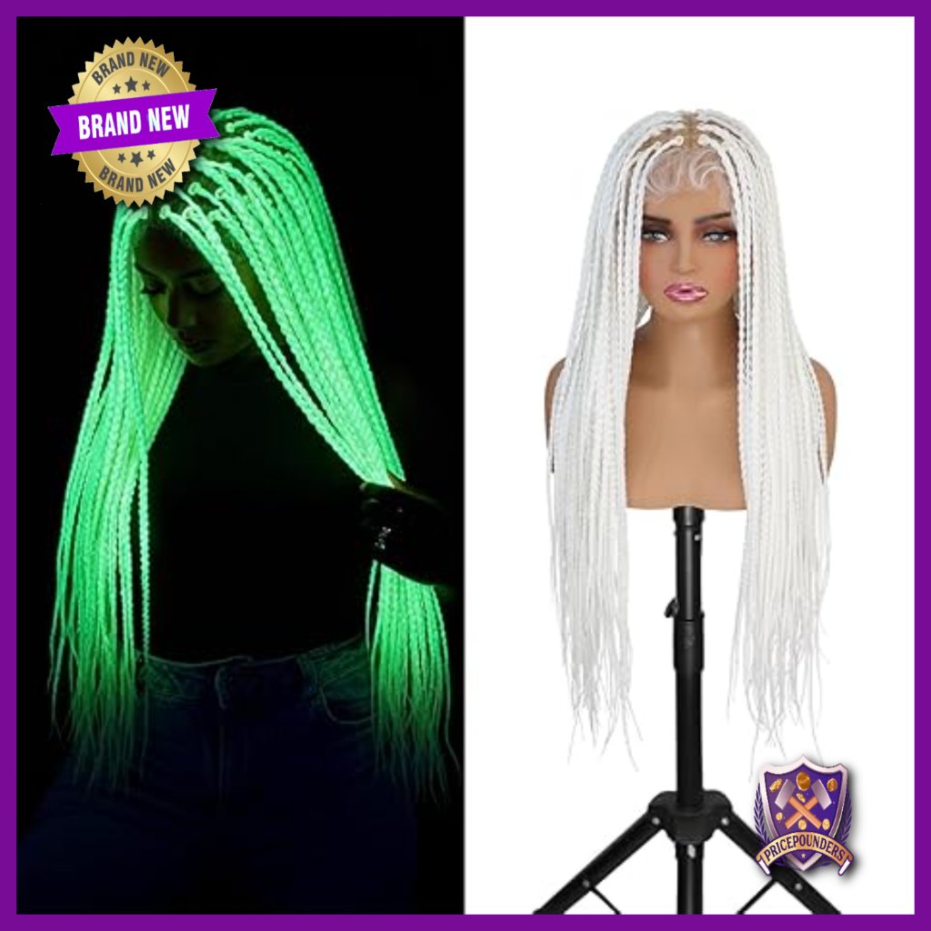 32 Inch Full Lace Knotless Braided Wig Heat Resistant Glow In Dark